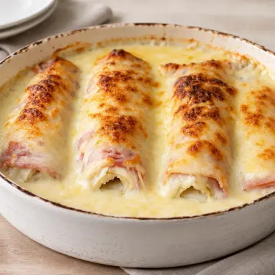 Rouleaux de crêpes jambon fromage gratinés