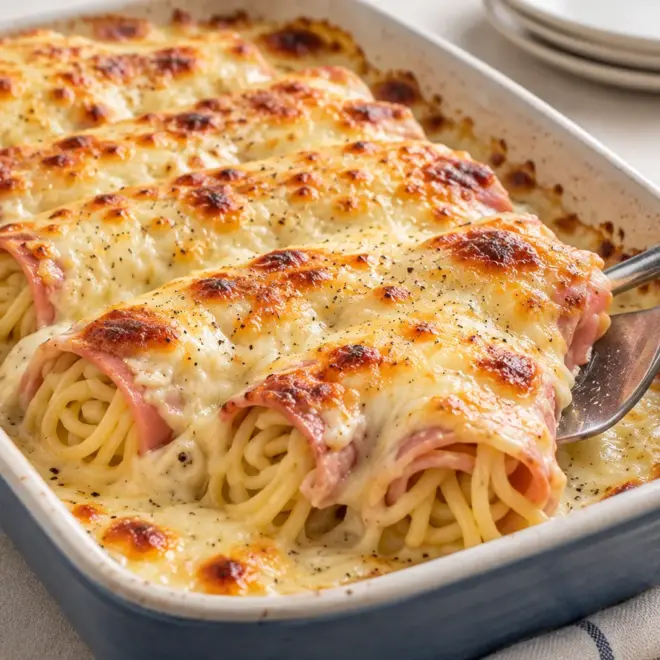 Rouleaux de spaghetti au jambon gratinés faciles