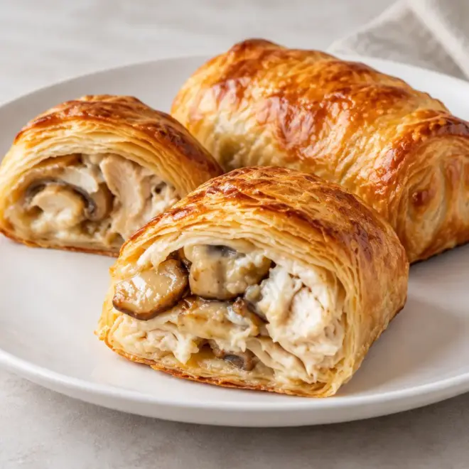 Rouleaux feuilletés au poulet et champignons