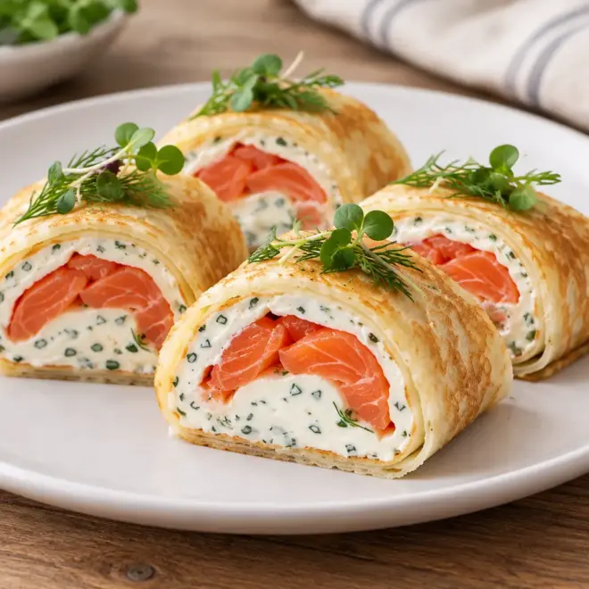 Roulés de crêpes au saumon fumé faciles