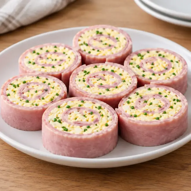 Roulés de jambon aux œufs, crémeux et frais