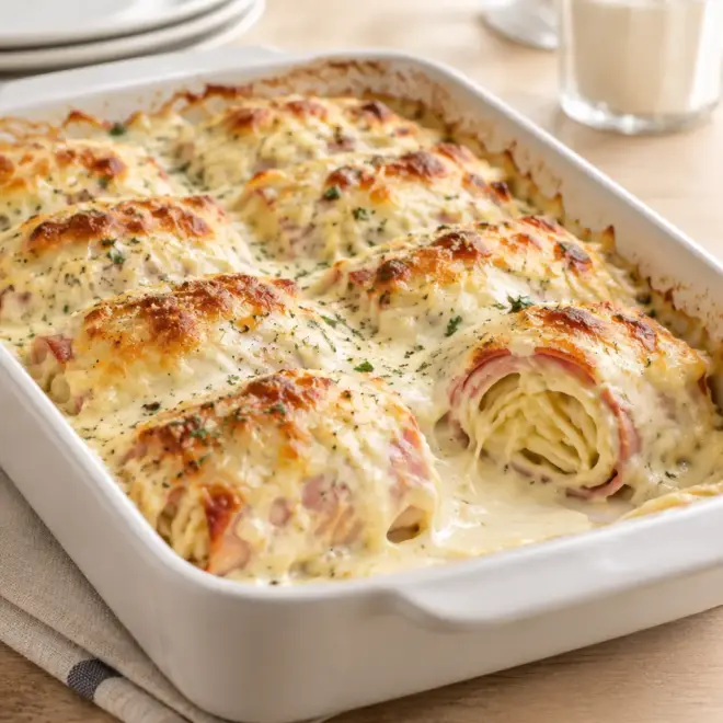 Roulés de jambon aux spaghetti gratinés faciles