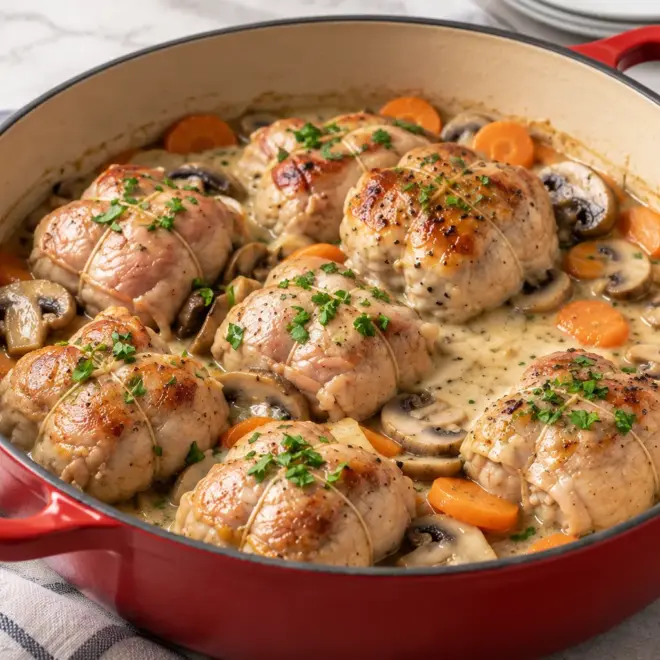 Roulés de poulet recette à la crème et champignons