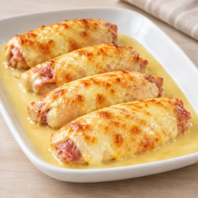 Roulés de poulet au jambon et au fromage