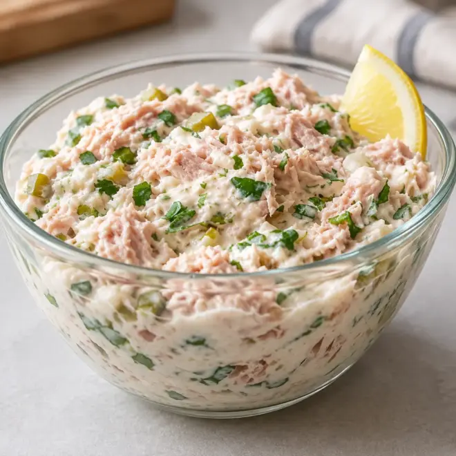 Salade crémeuse au thon, fraîche et croquante