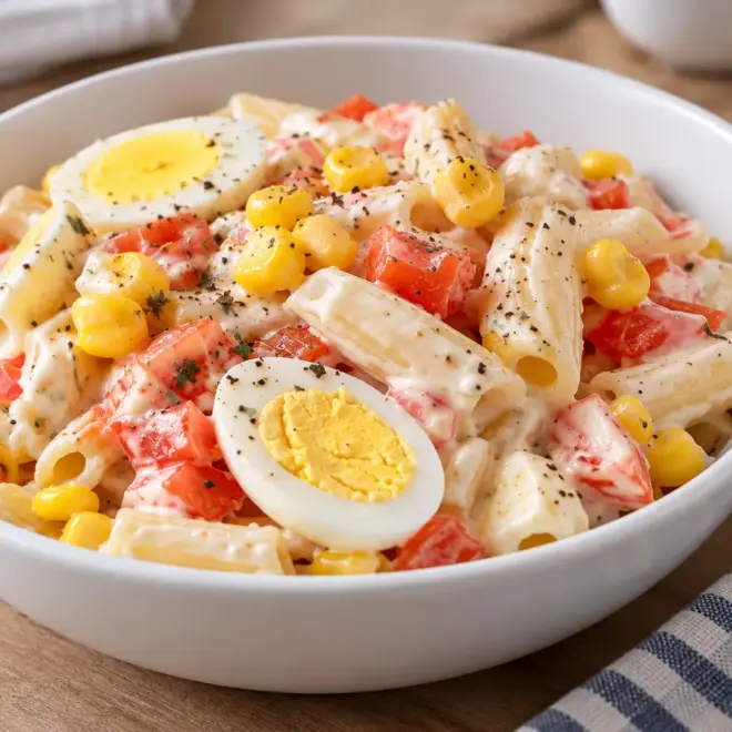 Salade de pâtes crémeuse au crabe facile