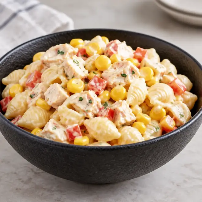 Salade de pâtes crémeuse au poulet facile