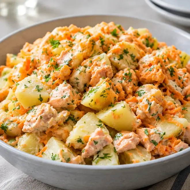 Salade de pommes de terre et saumon crémeuse