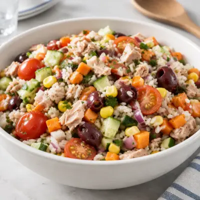 Salade de riz au thon facile et colorée