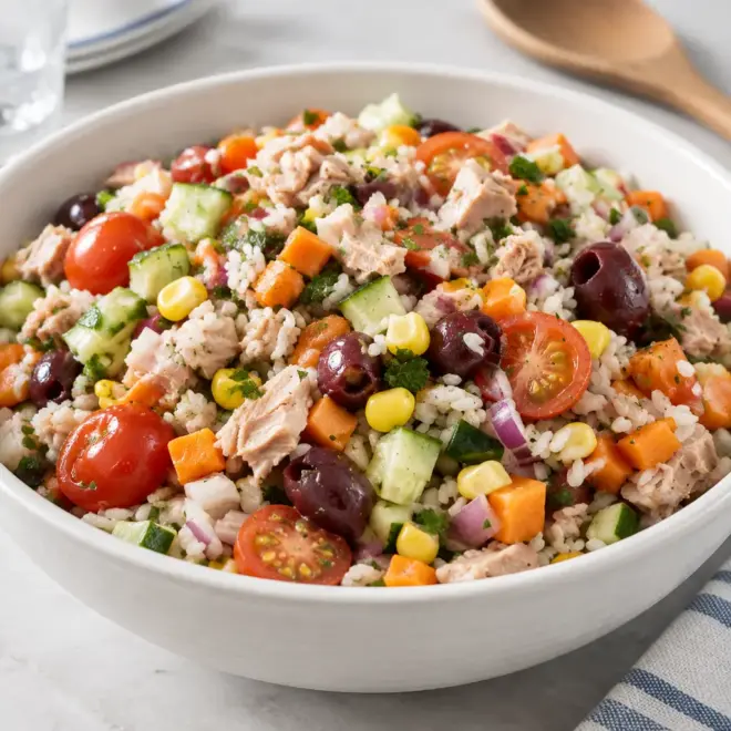 Salade de riz au thon facile et colorée