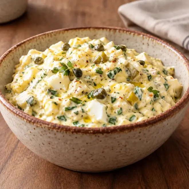 Salade d’œufs crémeuse, croquante et bien relevée