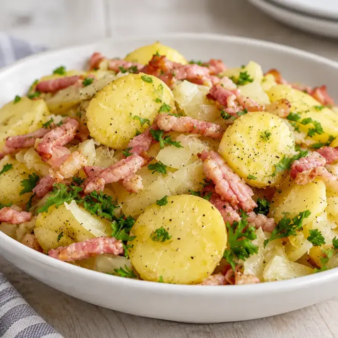 Salade tiède pommes de terre et lardons facile