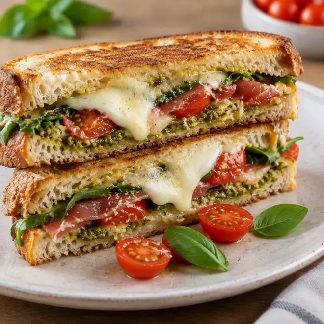 Sandwich grillé italien, croustillant et fondant