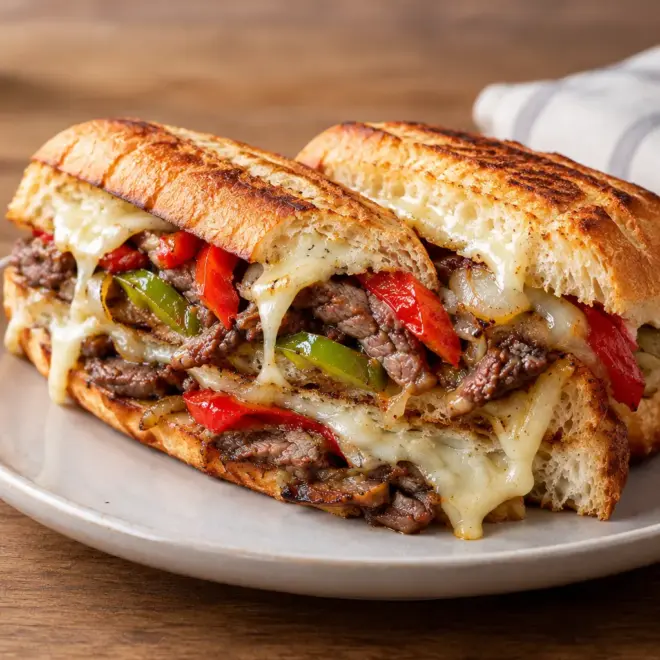 Sandwich steak and cheese à la Philly, fondant et grillé