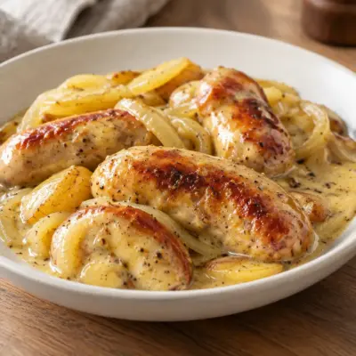 Saucisses à la crème : recette facile aux pommes de terre