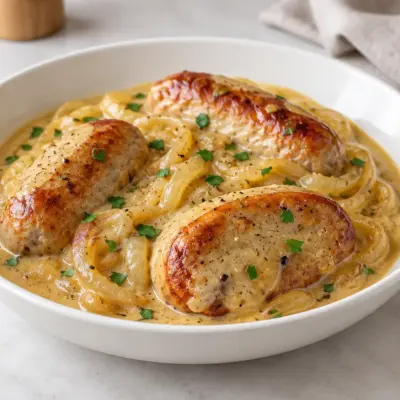 Saucisses à la crème : recette facile aux oignons