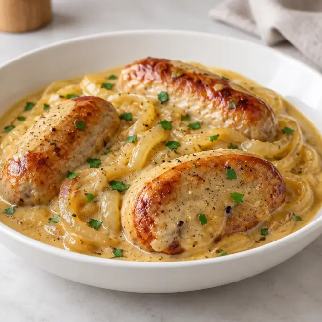 Saucisses à la crème : recette facile aux oignons