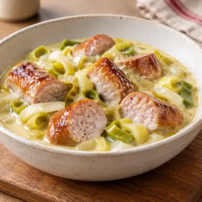 Saucisses à la crème et aux poireaux faciles
