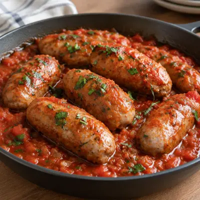 Saucisses à la sauce tomate faciles à la poêle
