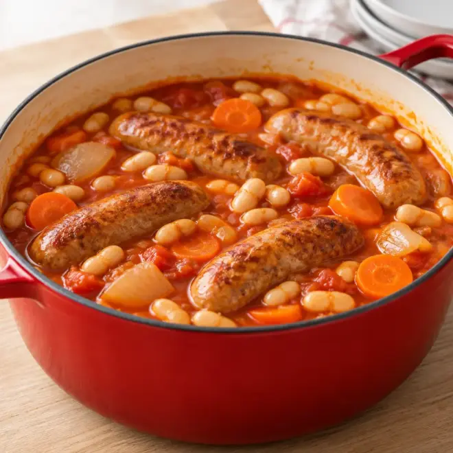 Saucisses aux haricots : recette facile à la tomate