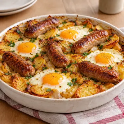 Saucisses aux œufs et pommes de terre au four