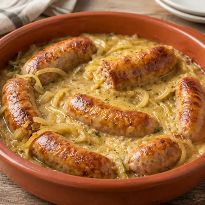 Saucisses aux oignons recette crémeuse et facile