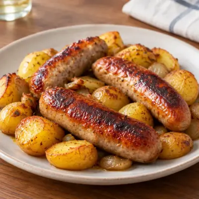 Saucisses et pommes de terre rôties faciles