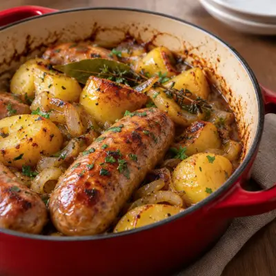 Saucisses pommes de terre cocotte, recette facile