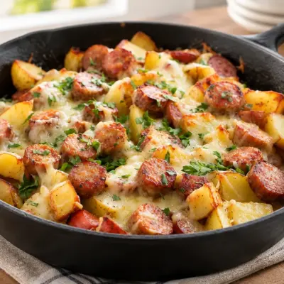 Saucisses pommes de terre fromage à la poêle