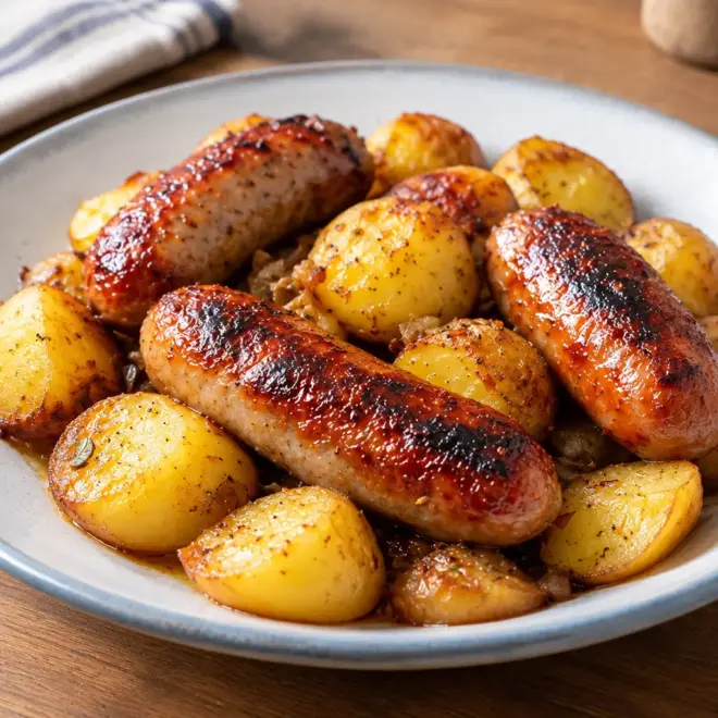 Saucisses rôties aux pommes de terre faciles