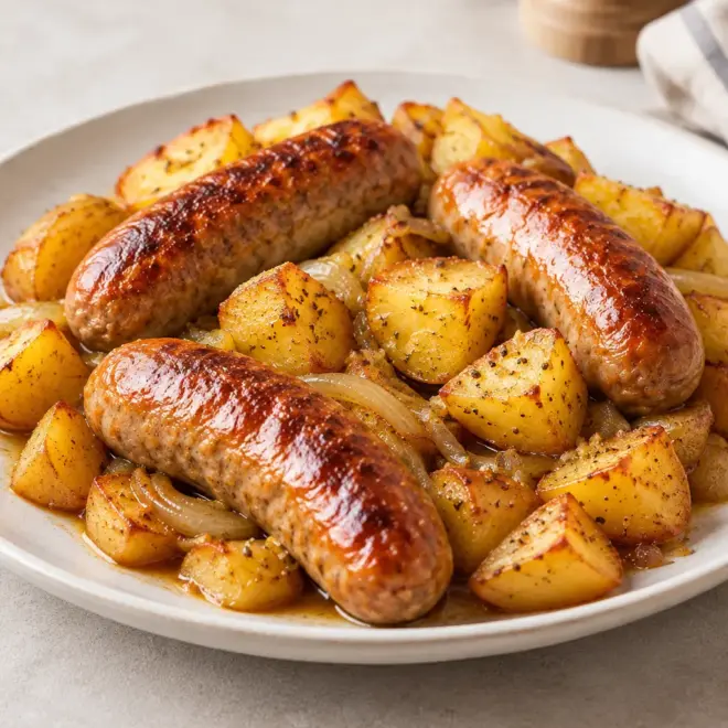 Saucisses rôties aux pommes de terre faciles