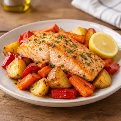 Saumon au four avec pommes de terre rôties