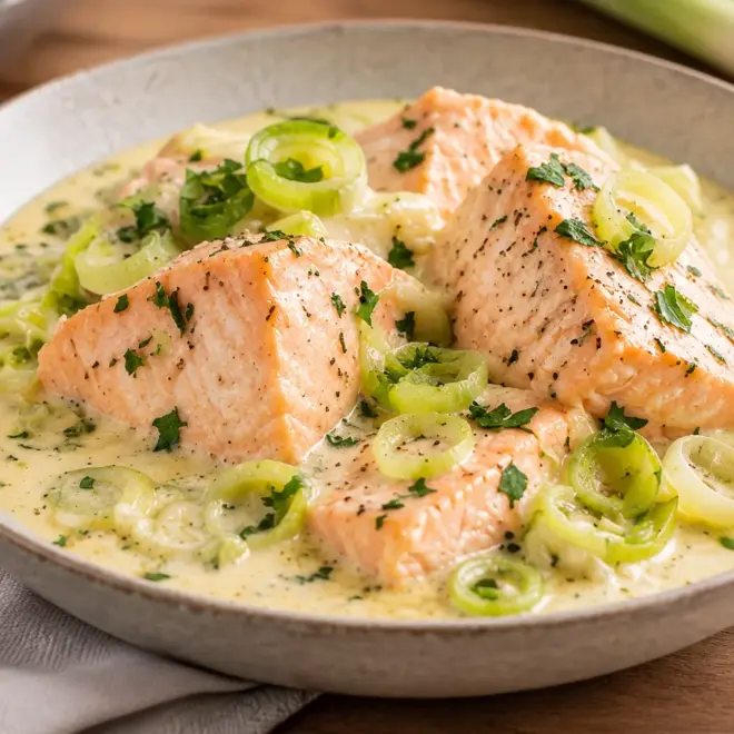Saumon crémeux : recette facile au poireau