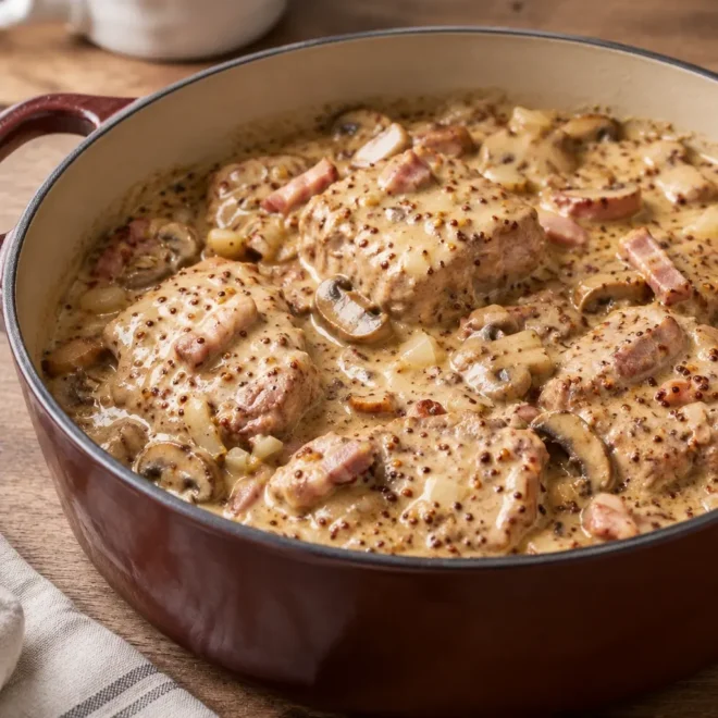 Sauté de porc à la moutarde facile en cocotte