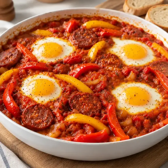 Shakshuka à la saucisse facile à la poêle