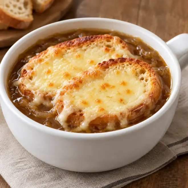 Soupe à l’oignon gratinée facile et fondante