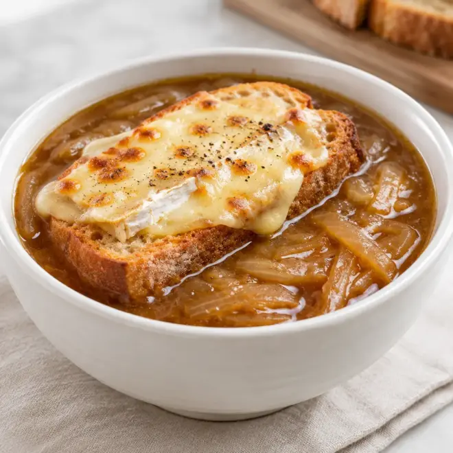 Soupe à l’oignon gratinée facile et fondante