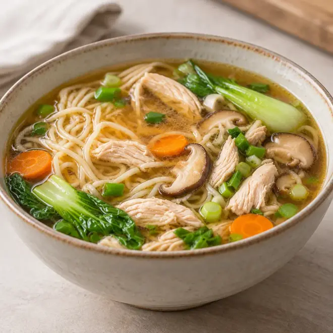 Soupe asiatique facile aux nouilles et au poulet