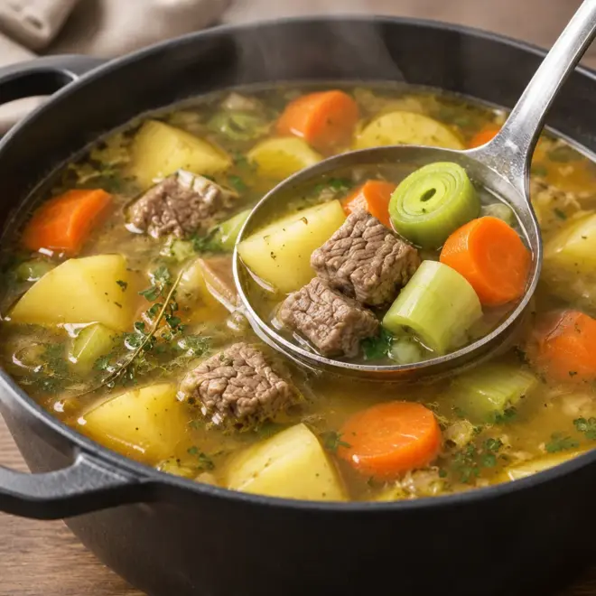 Soupe au bœuf facile, mijotée en cocotte