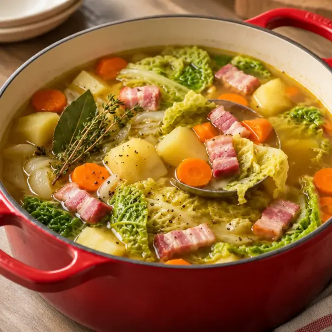Soupe au chou facile, fumée et généreuse