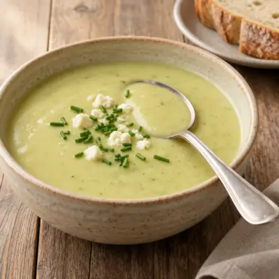 Soupe crémeuse de poireaux et courgettes au Boursin