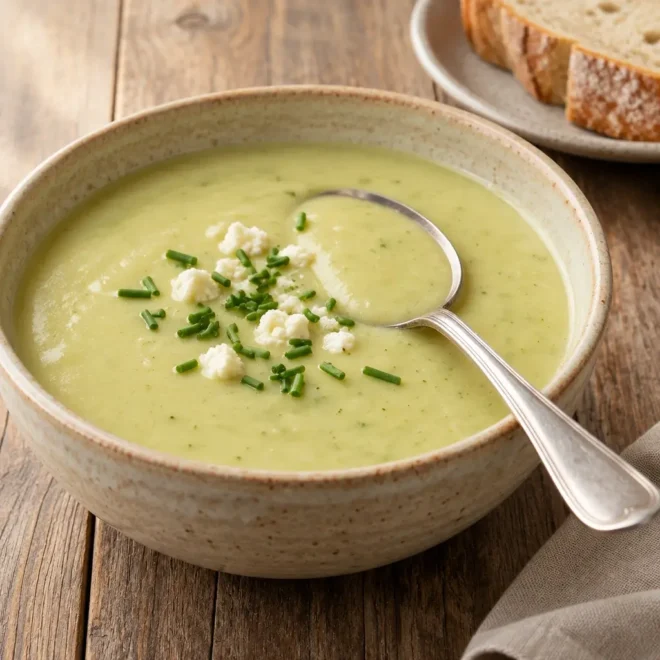 Soupe crémeuse de poireaux et courgettes au Boursin