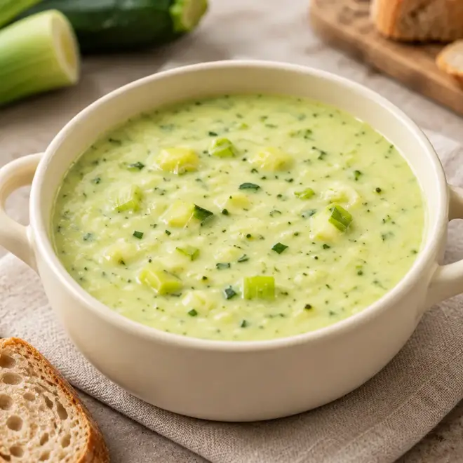 Soupe crémeuse poireaux-courgettes, veloutée et facile