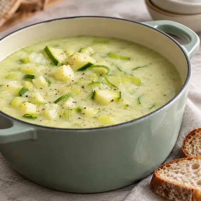 Soupe crémeuse de courgette et poireau