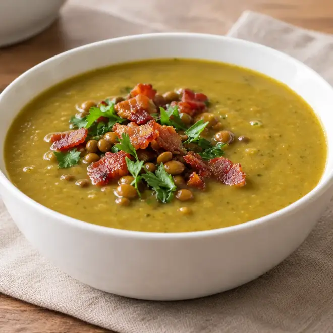 Soupe de lentilles crémeuse, veloutée et bien garnie