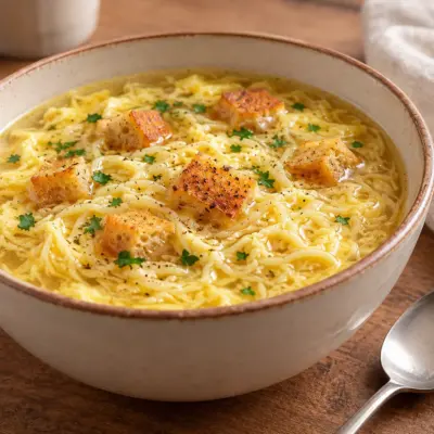Soupe de nouilles facile à l’ail et à l’œuf