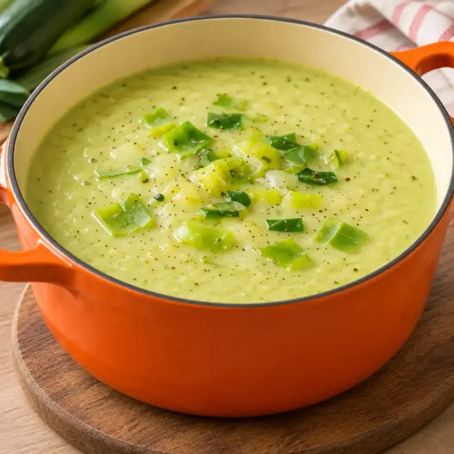 Soupe de poireaux et courgettes facile au bleu