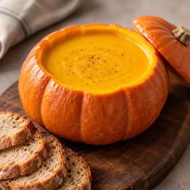 Soupe de potiron facile en citrouille évidée