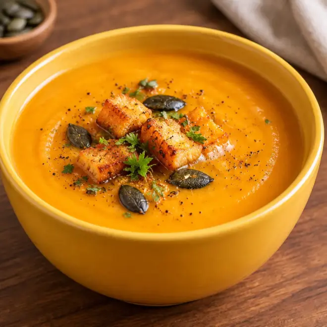 Soupe de potiron, veloutée et croquante