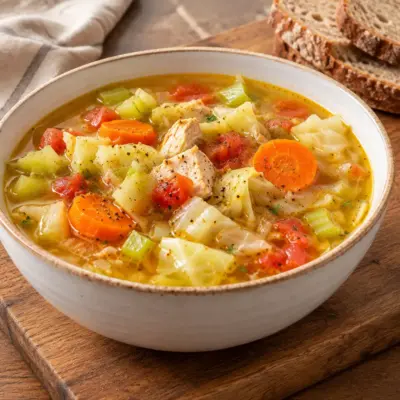 Soupe de poulet au chou facile et complète